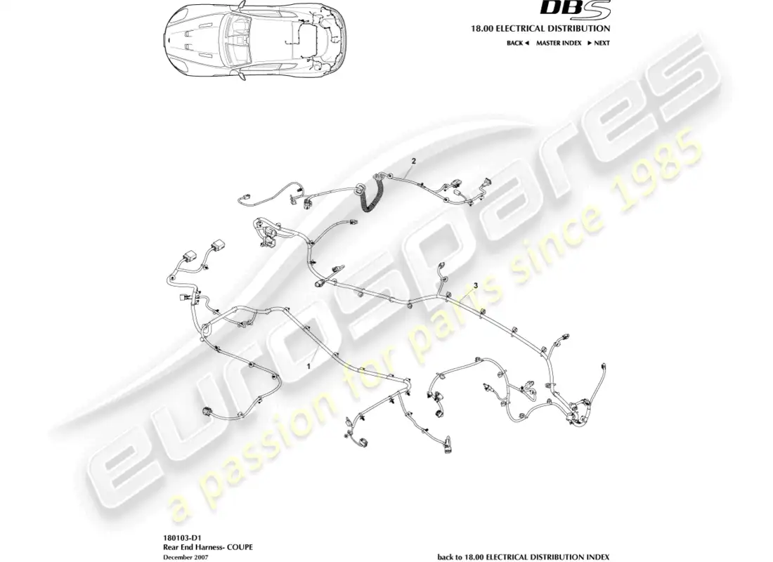 aston martin dbs (2009) rear end harness, coupe parts diagram