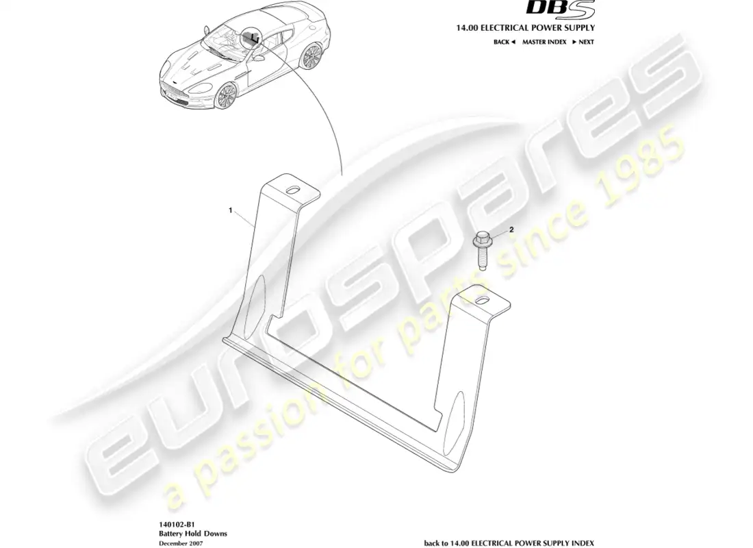 aston martin dbs (2013) battery hold downs parts diagram