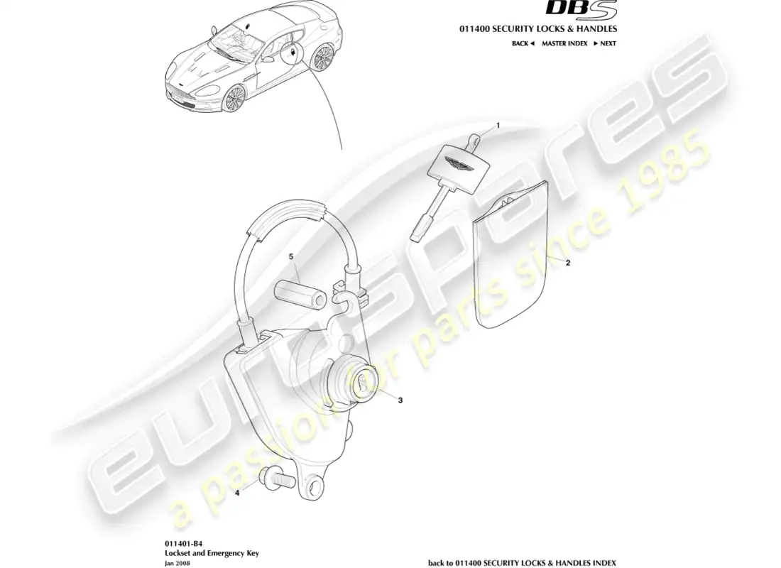 aston martin dbs (2012) lock set and keys parts diagram