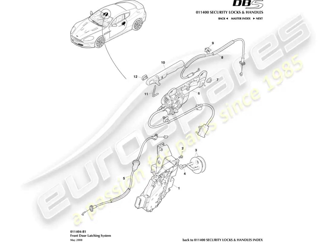 aston martin dbs (2012) front door latch parts diagram