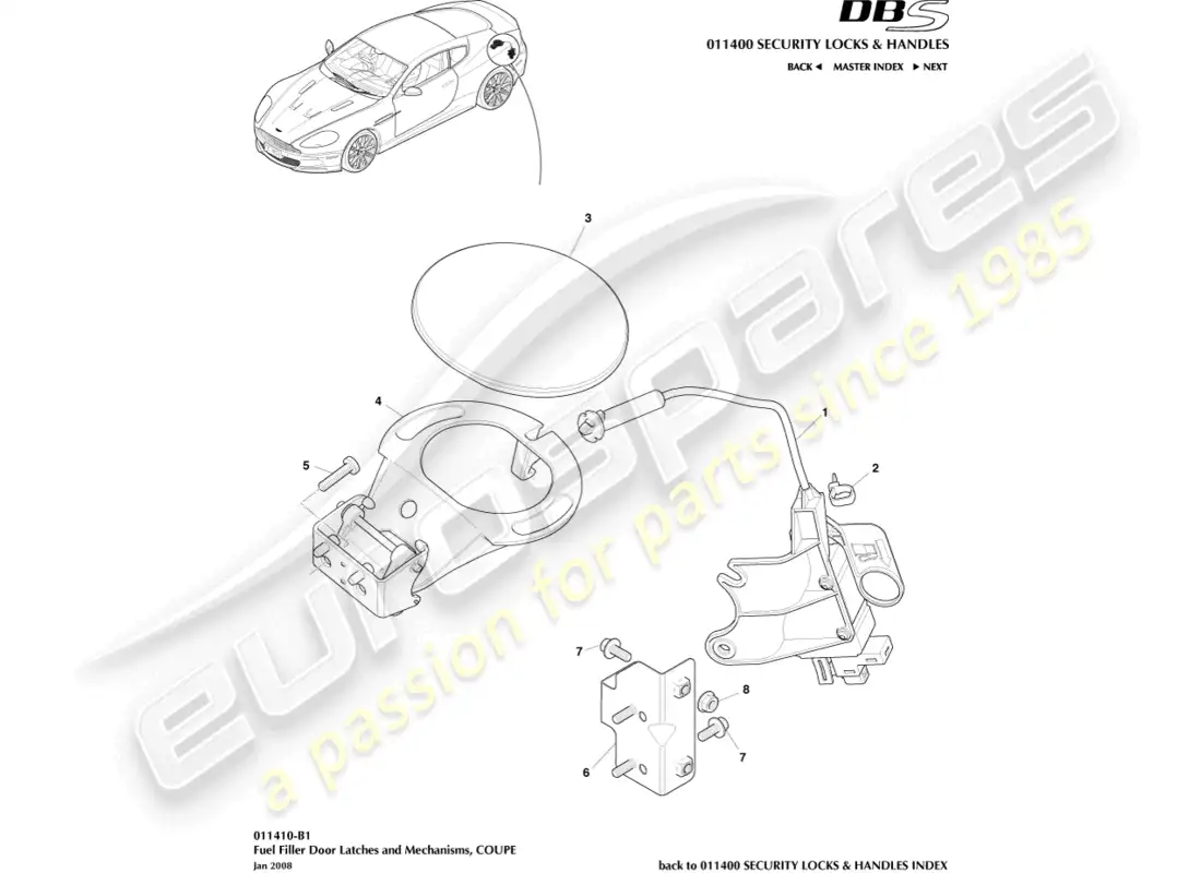aston martin dbs (2012) fuel filler mechanism, coupe parts diagram