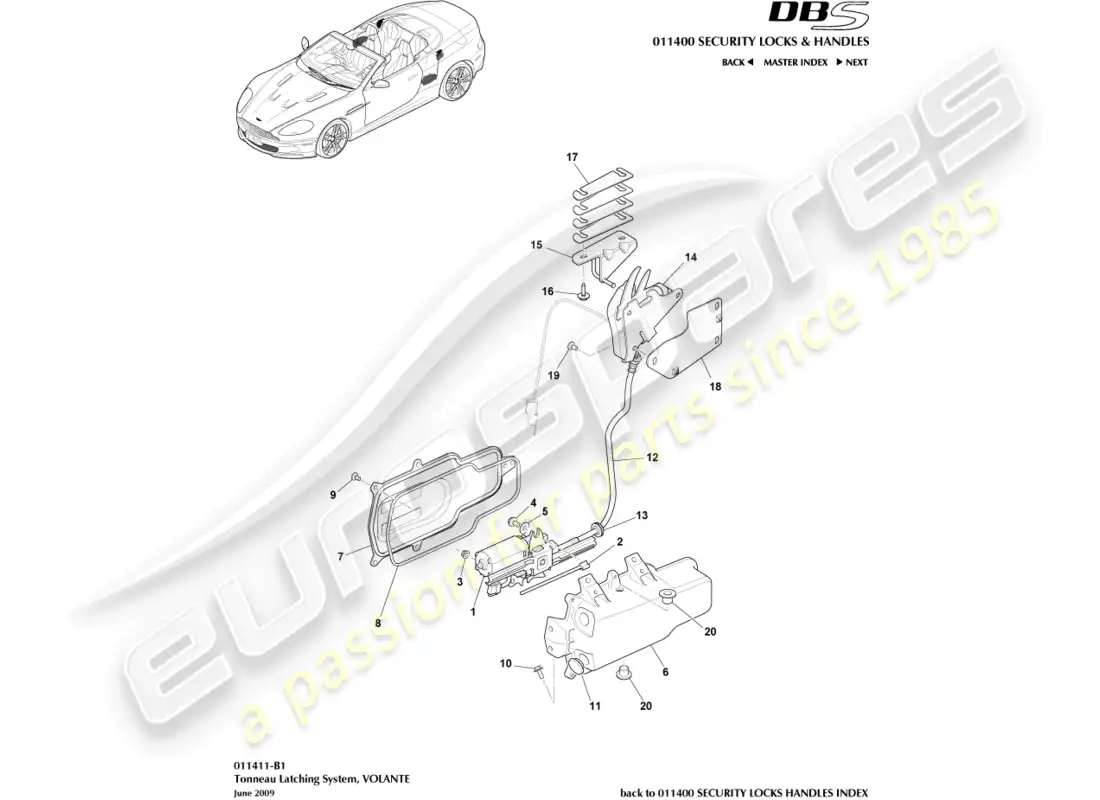 aston martin dbs (2012) tonneau latching system parts diagram