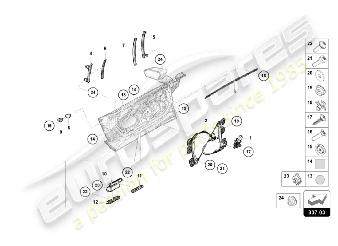 lamborghini revuelto coupe (2024) window regulator with motor parts diagram