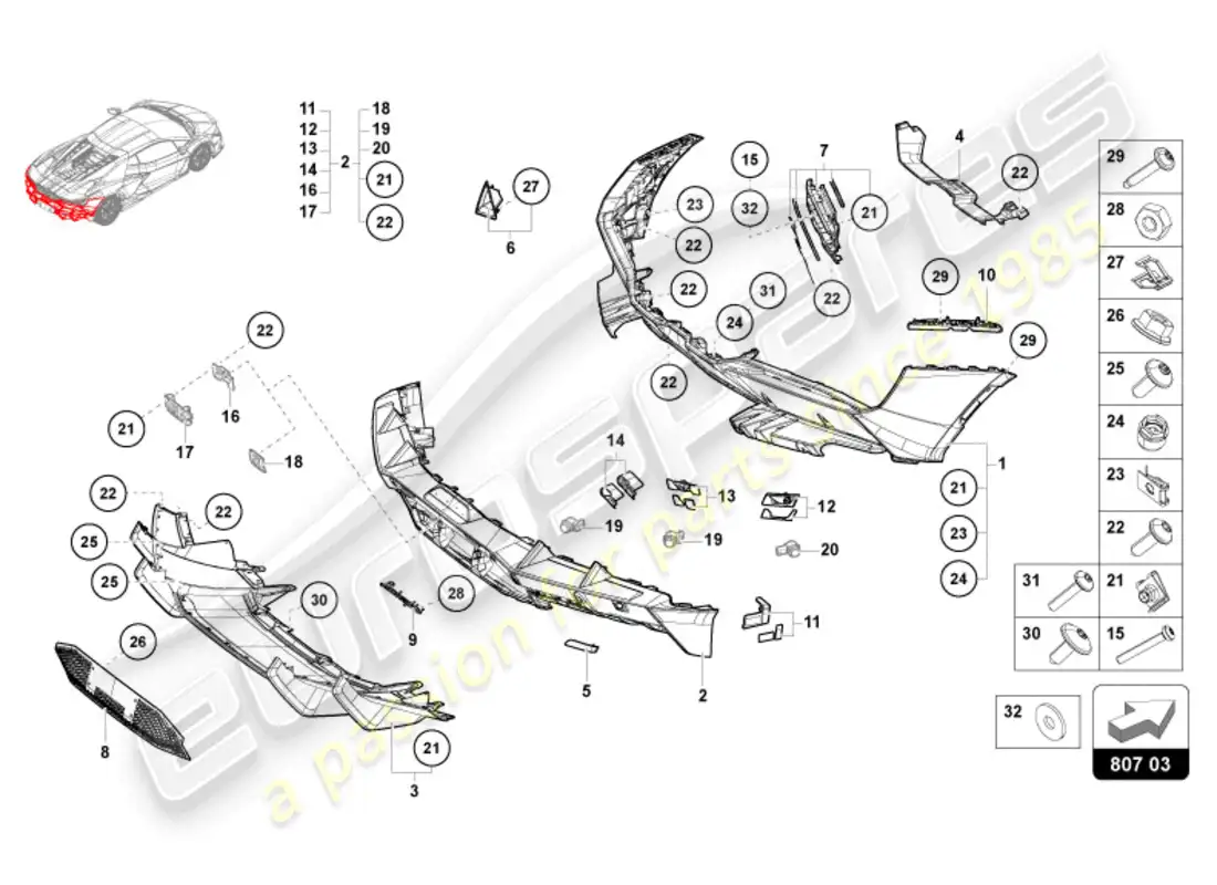 lamborghini revuelto coupe (2024) bumper rear parts diagram