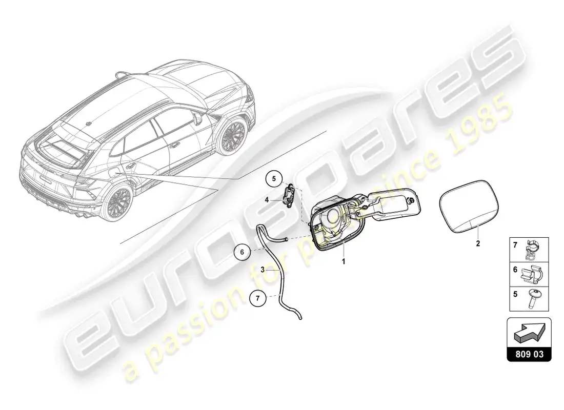 lamborghini urus (2020) fuel filler flap parts diagram