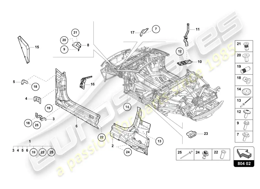 lamborghini evo spyder (2023) reinforcement parts diagram