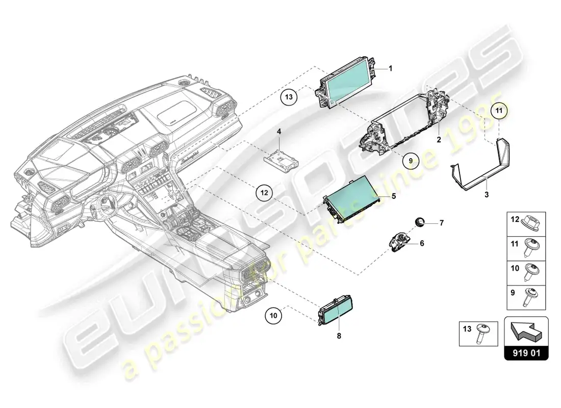 lamborghini urus performante (2024) multimedia equipment parts diagram