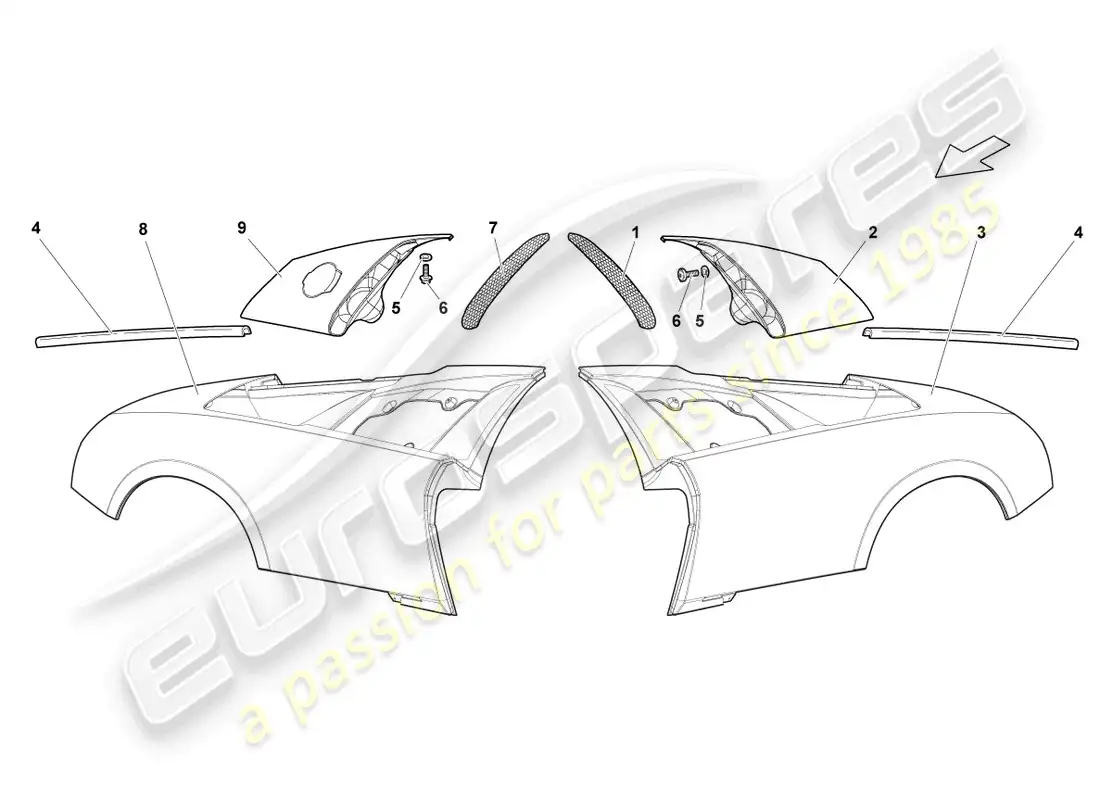 lamborghini lp640 coupe (2009) side part rear parts diagram