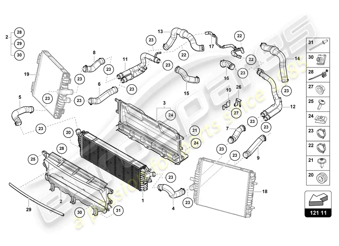lamborghini sto (2021) cooler for coolant parts diagram