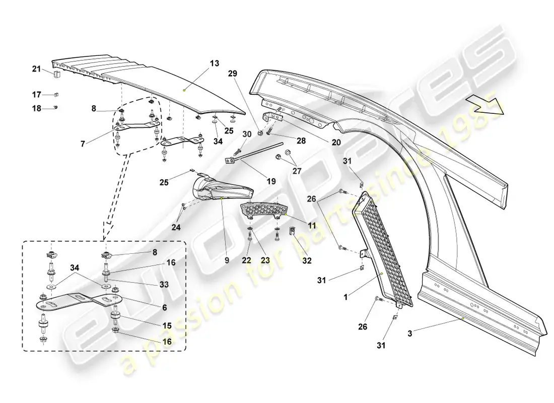 lamborghini gallardo coupe (2007) wing rear parts diagram