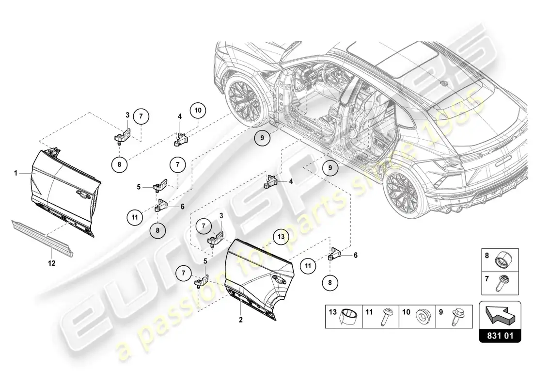 lamborghini urus performante (2023) door parts diagram