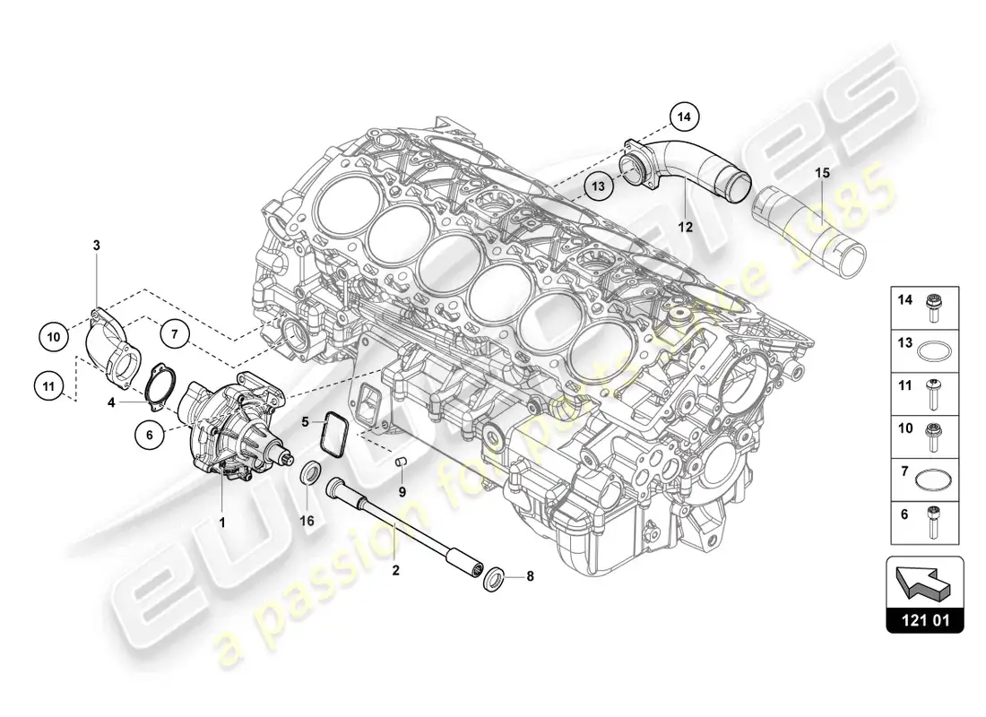 lamborghini countach lpi 800-4 (2022) coolant pump parts diagram