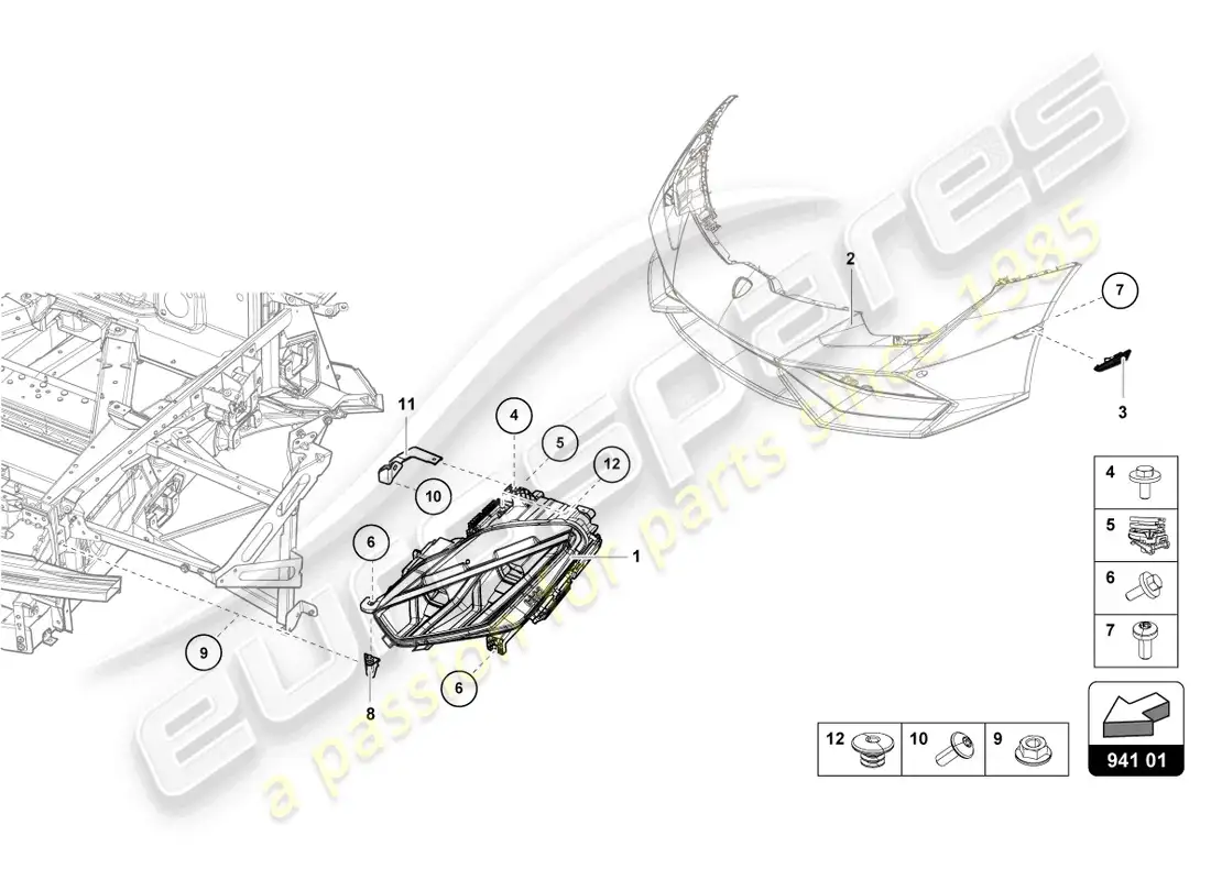 lamborghini tecnica (2023) led headlight front parts diagram