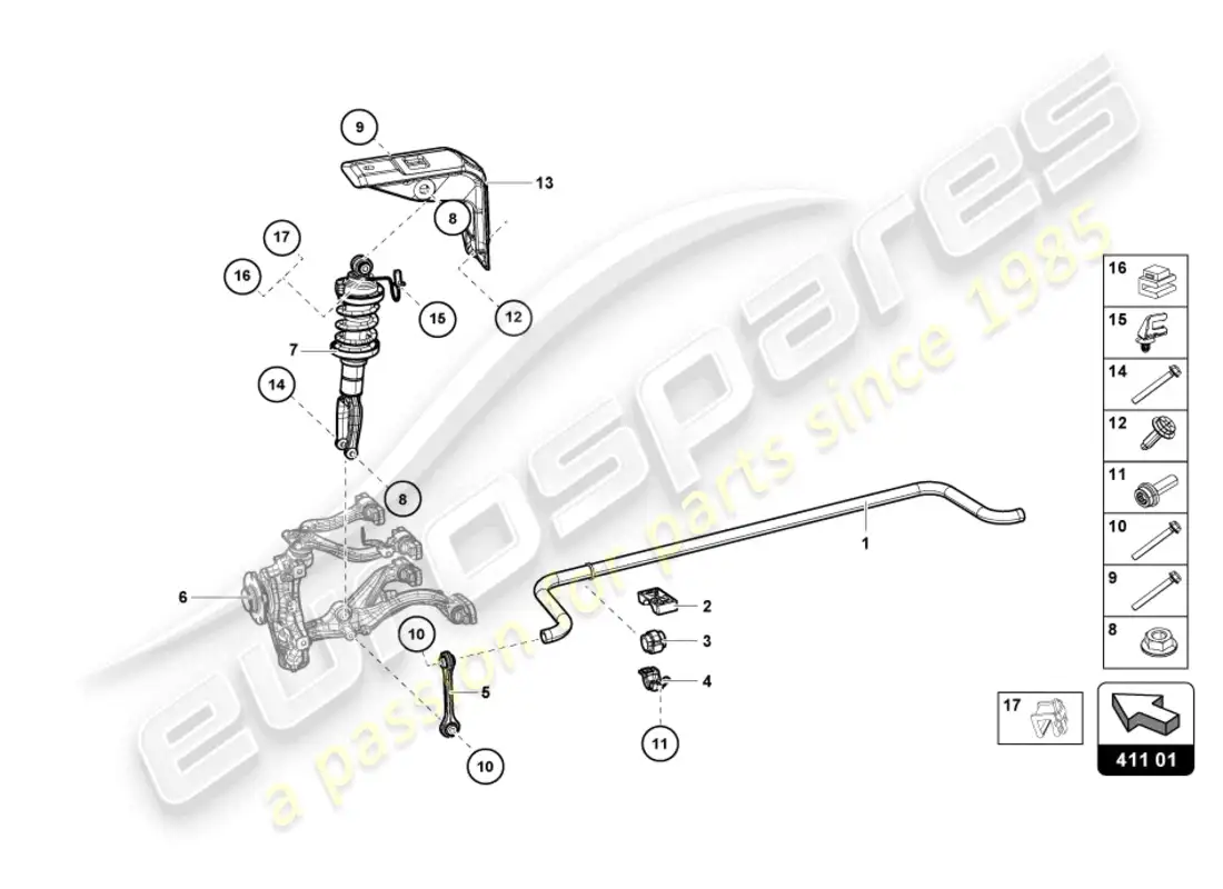 lamborghini evo coupe 2wd (2022) shock absorbers front parts diagram
