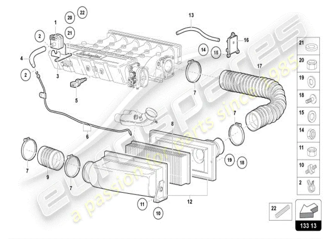 lamborghini diablo vt (1998) air filter parts diagram