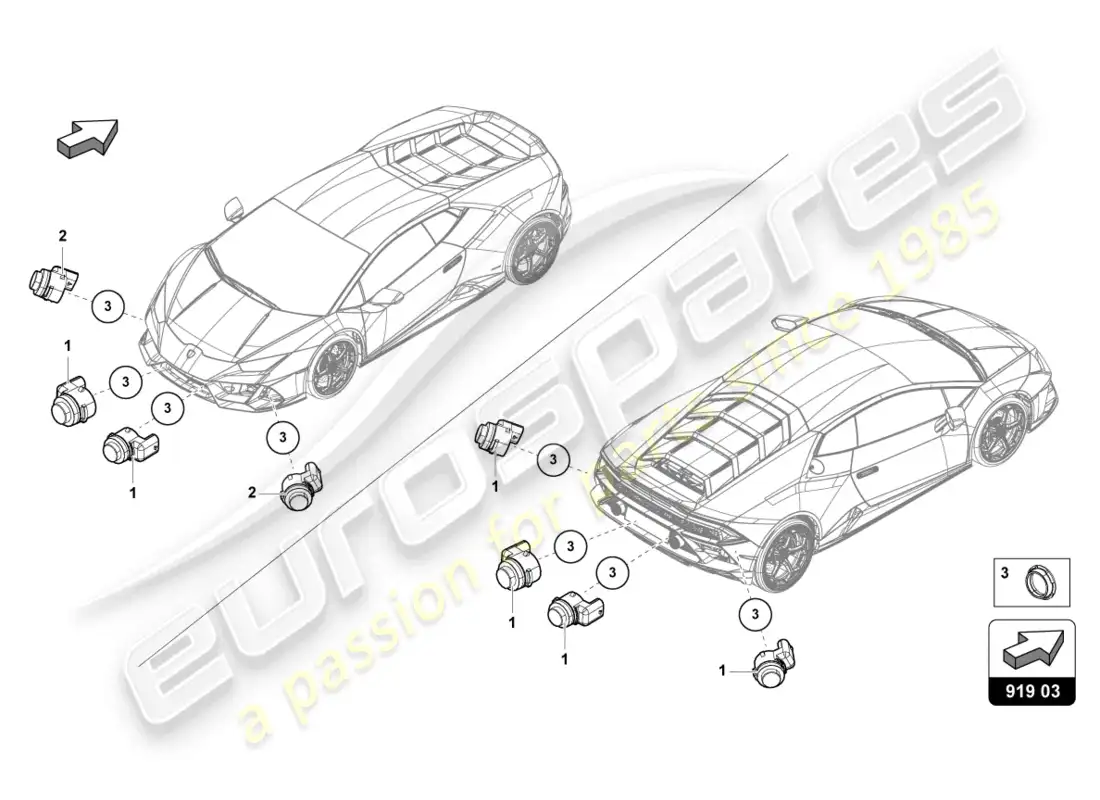 lamborghini tecnica (2023) parking aid parts diagram