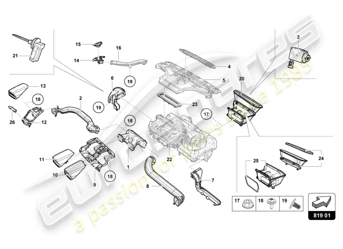 lamborghini evo coupe (2022) air vent parts diagram