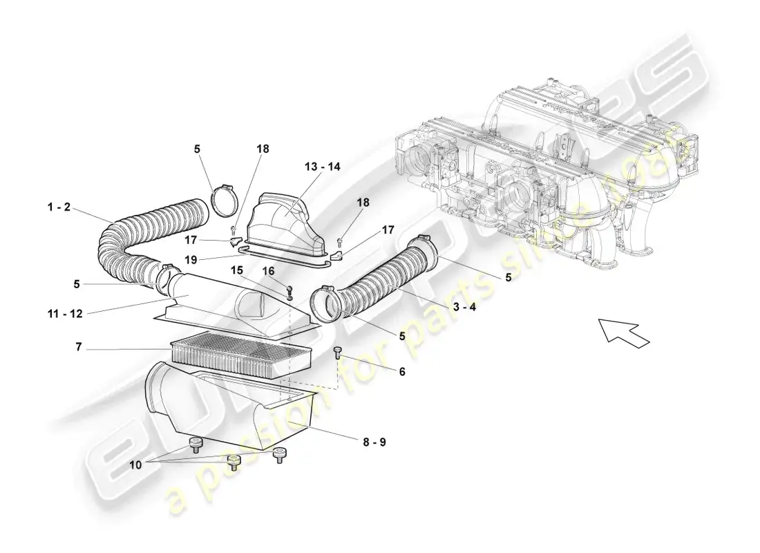 lamborghini lp640 coupe (2010) air filter with connecting parts parts diagram