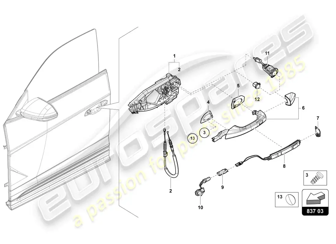 lamborghini urus performante (2023) door handle, exterior front parts diagram