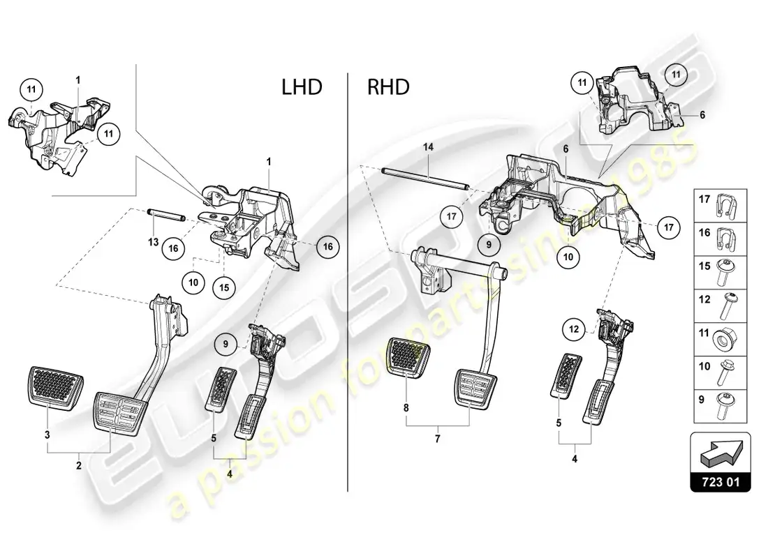 lamborghini urus (2019) brake and accel. lever mech. parts diagram