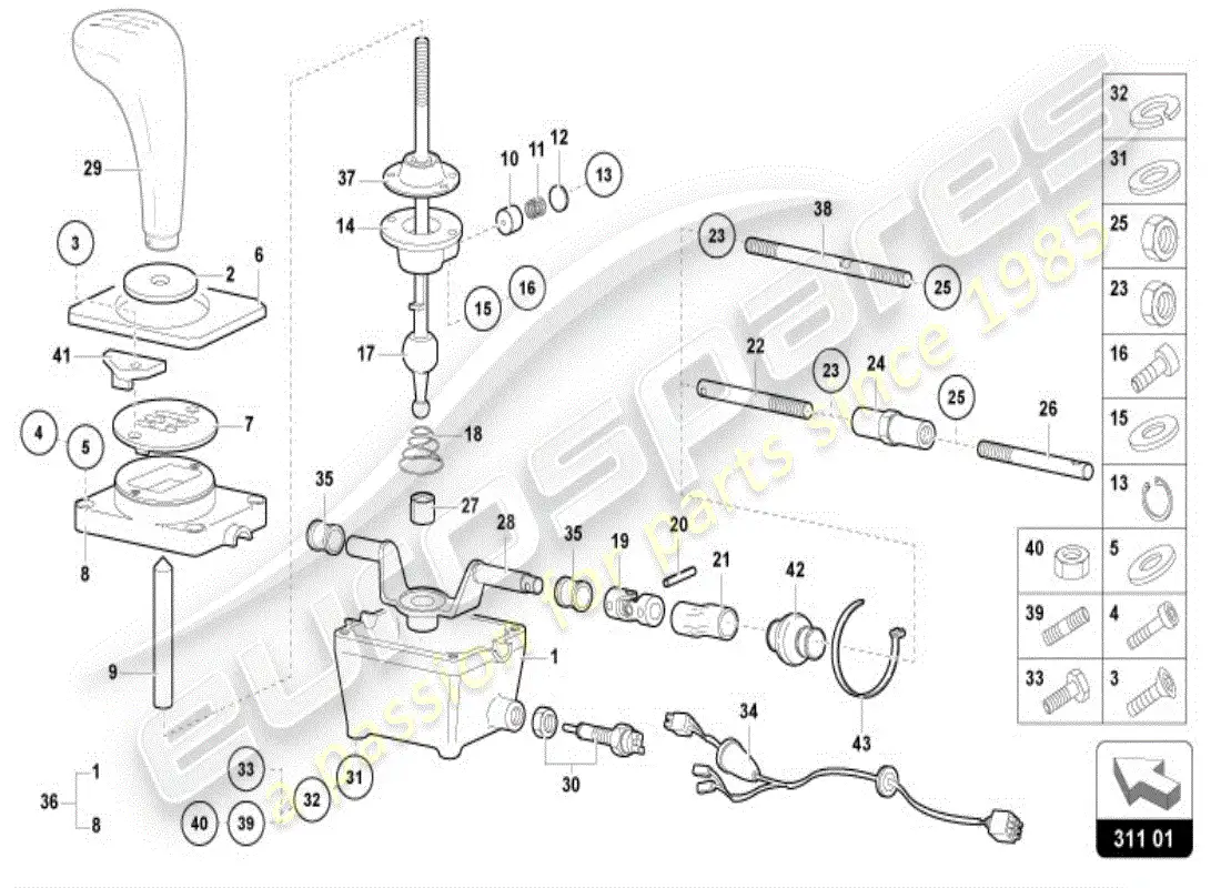 lamborghini diablo vt (1996) gearbox control turret parts diagram