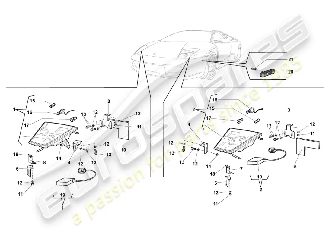 lamborghini lp640 coupe (2010) gas discharge headlight parts diagram