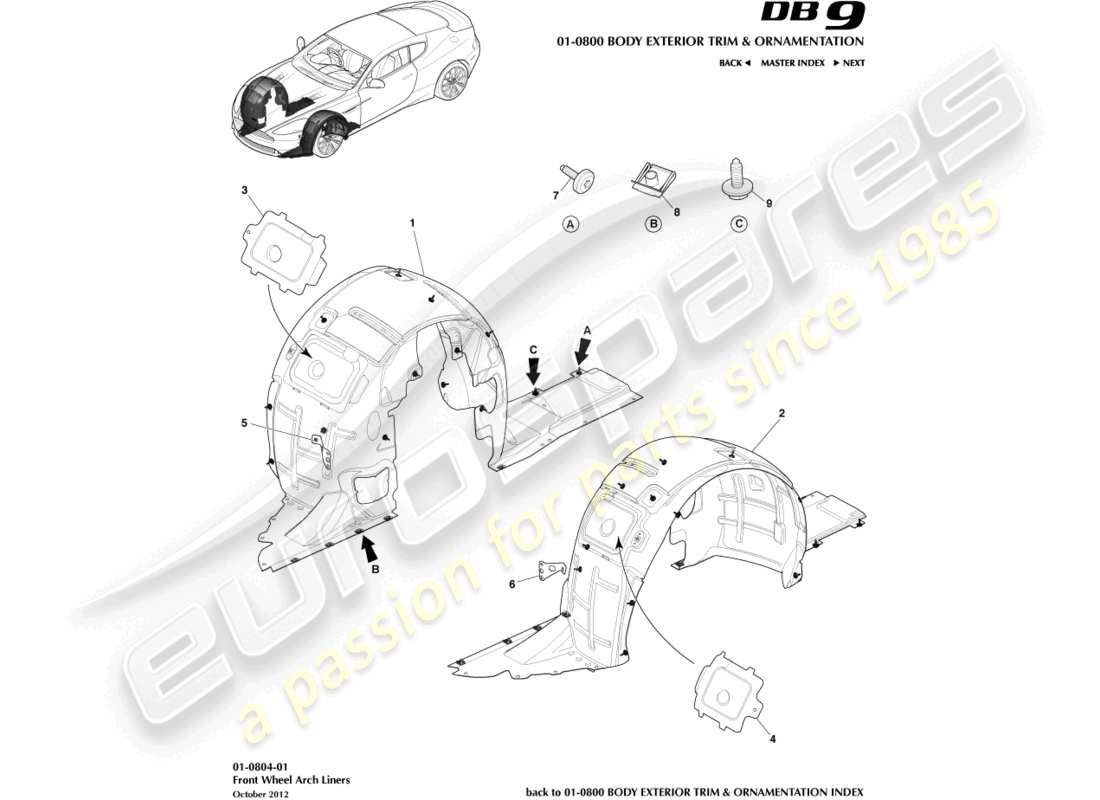 VIEW PARTS DIAGRAMS FROM THE ASTON MARTIN DB9 PARTS CATALOGUE a part diagram from the aston martin db9 parts catalogue
