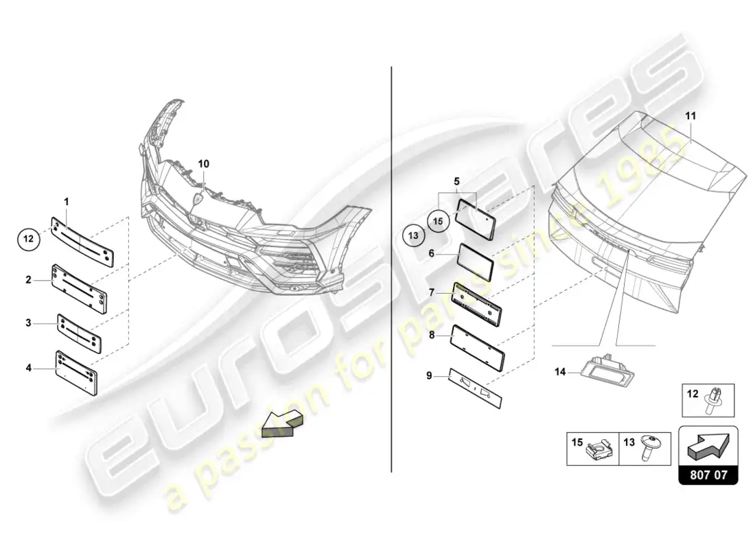 lamborghini urus performante (2023) licence plate holder parts diagram