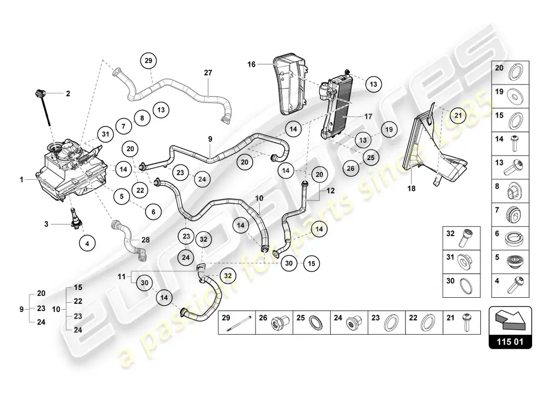 lamborghini sto (2022) hydraulic system and fluid container with connect. pieces parts diagram