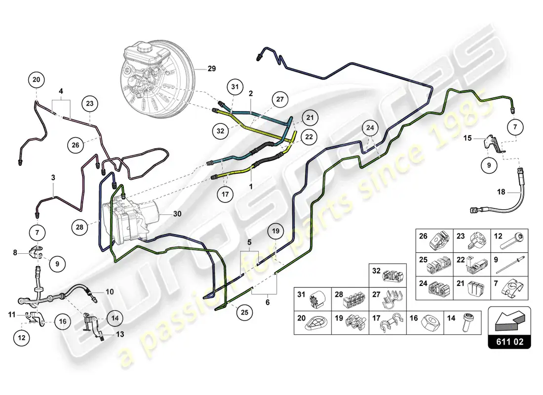lamborghini urus (2022) brake pipe parts diagram