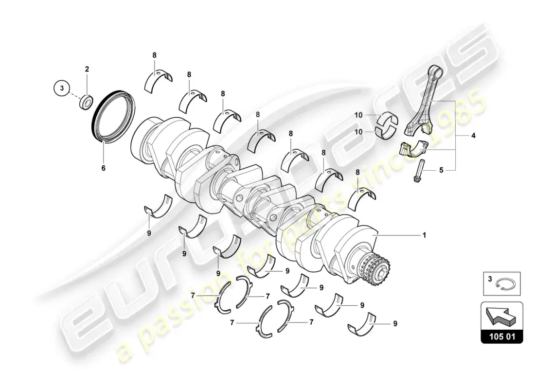 lamborghini countach lpi 800-4 (2022) crankshaft with bearings parts diagram