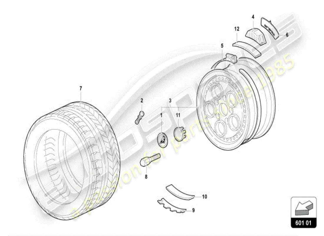 lamborghini diablo vt (1998) wheels/tyres front parts diagram