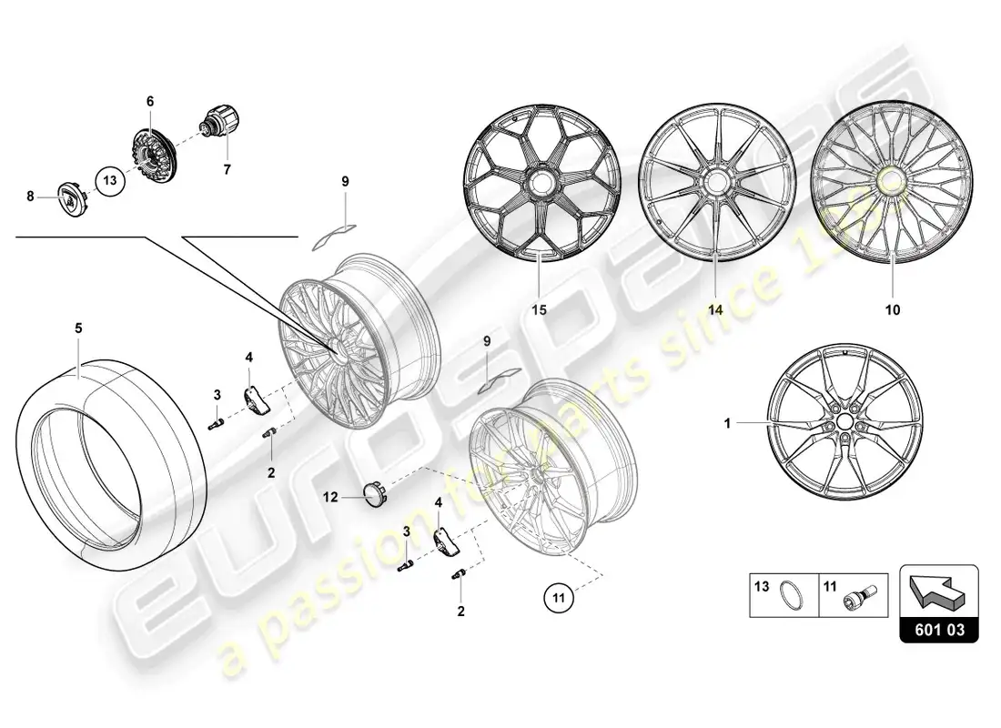 lamborghini ultimae roadster (2022) wheels/tyres front parts diagram