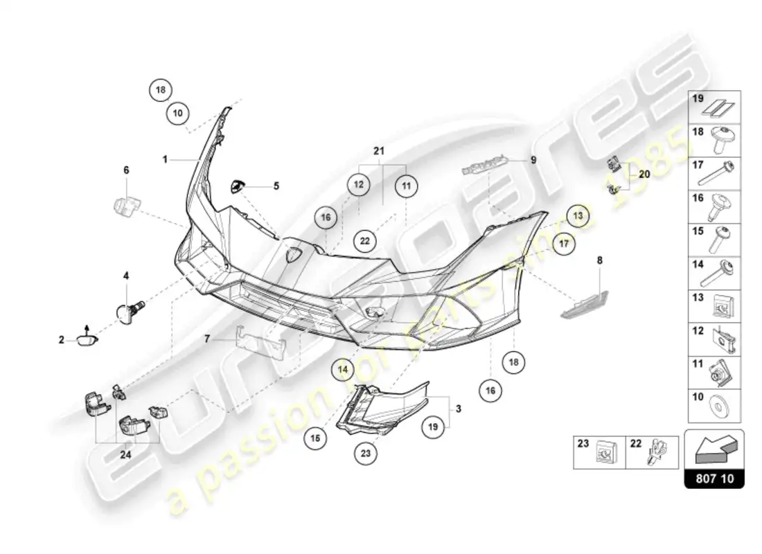lamborghini evo spyder (2023) bumper front parts diagram
