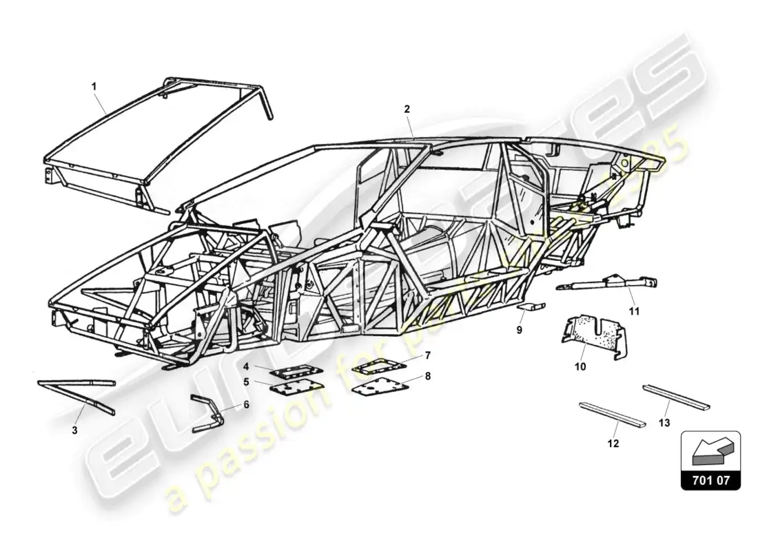 lamborghini countach 25th anniversary (1989) frame parts diagram