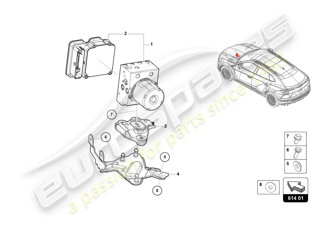 lamborghini urus (2022) abs unit with control unit parts diagram