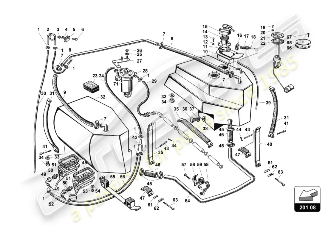 lamborghini countach 25th anniversary (1989) fuel system (carburetor engine) parts diagram