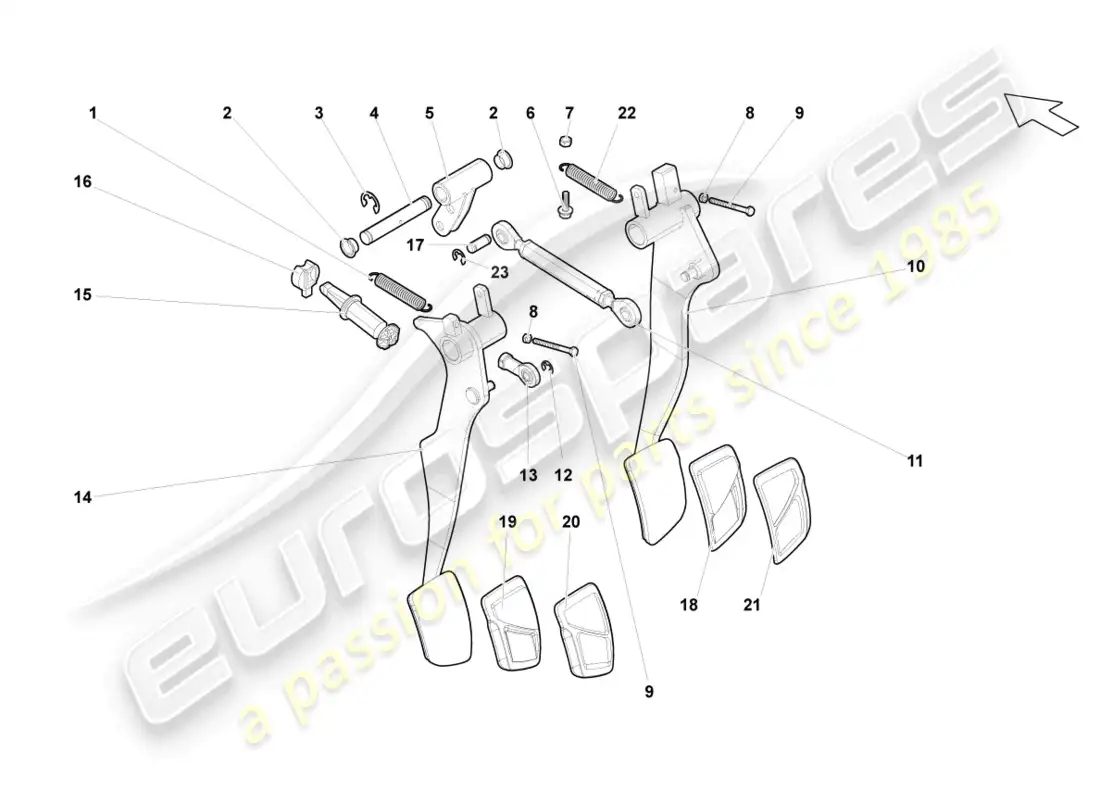 lamborghini gallardo spyder (2006) brake and accel. lever mech. part diagram