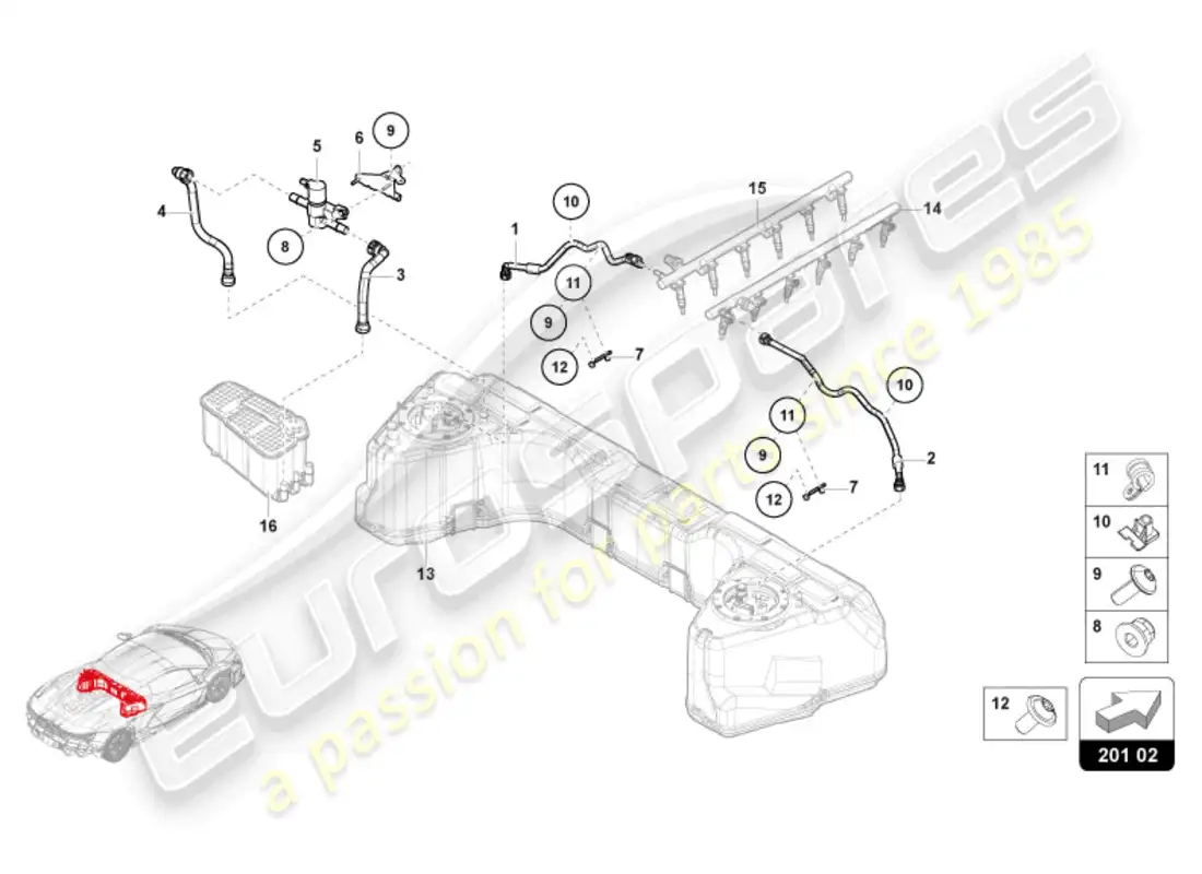 lamborghini revuelto coupe (2024) fuel supply system parts diagram