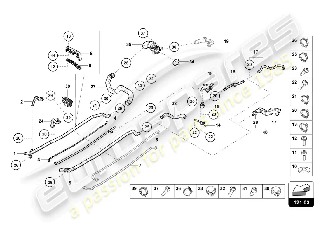 lamborghini sto (2022) coolant hoses and pipes center parts diagram