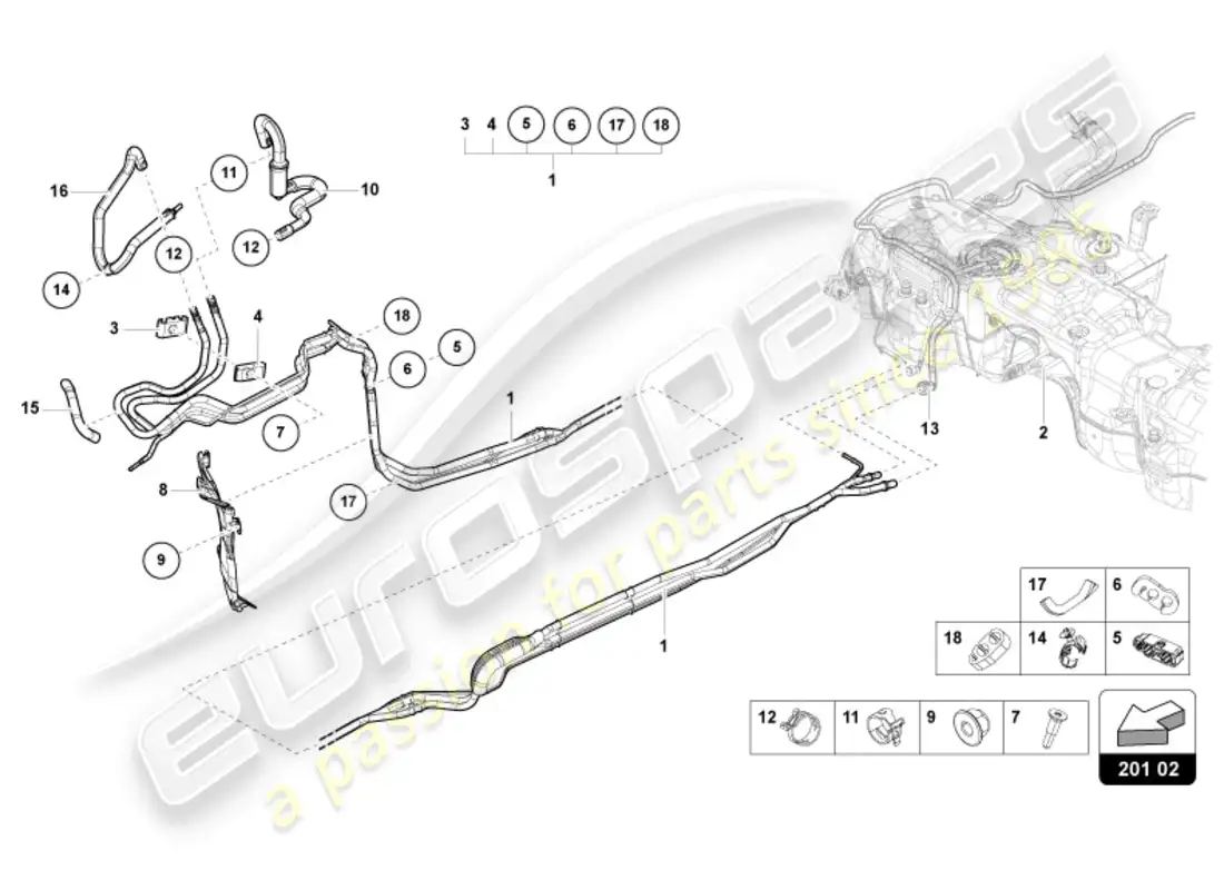 lamborghini urus (2020) 1 set fuel pipes parts diagram