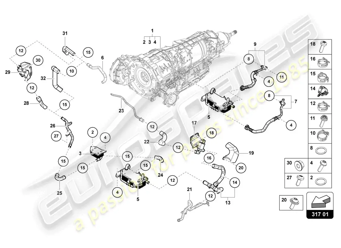 lamborghini urus (2021) cooling system for gear oil parts diagram