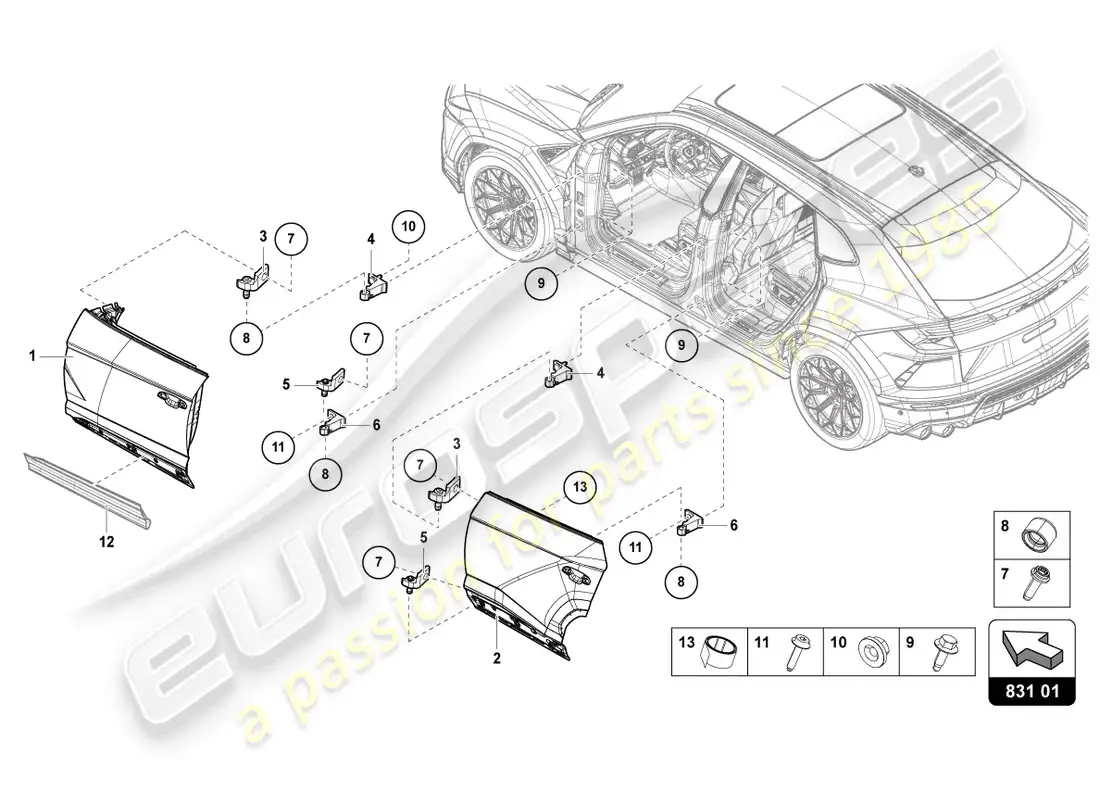 lamborghini urus (2021) door parts diagram