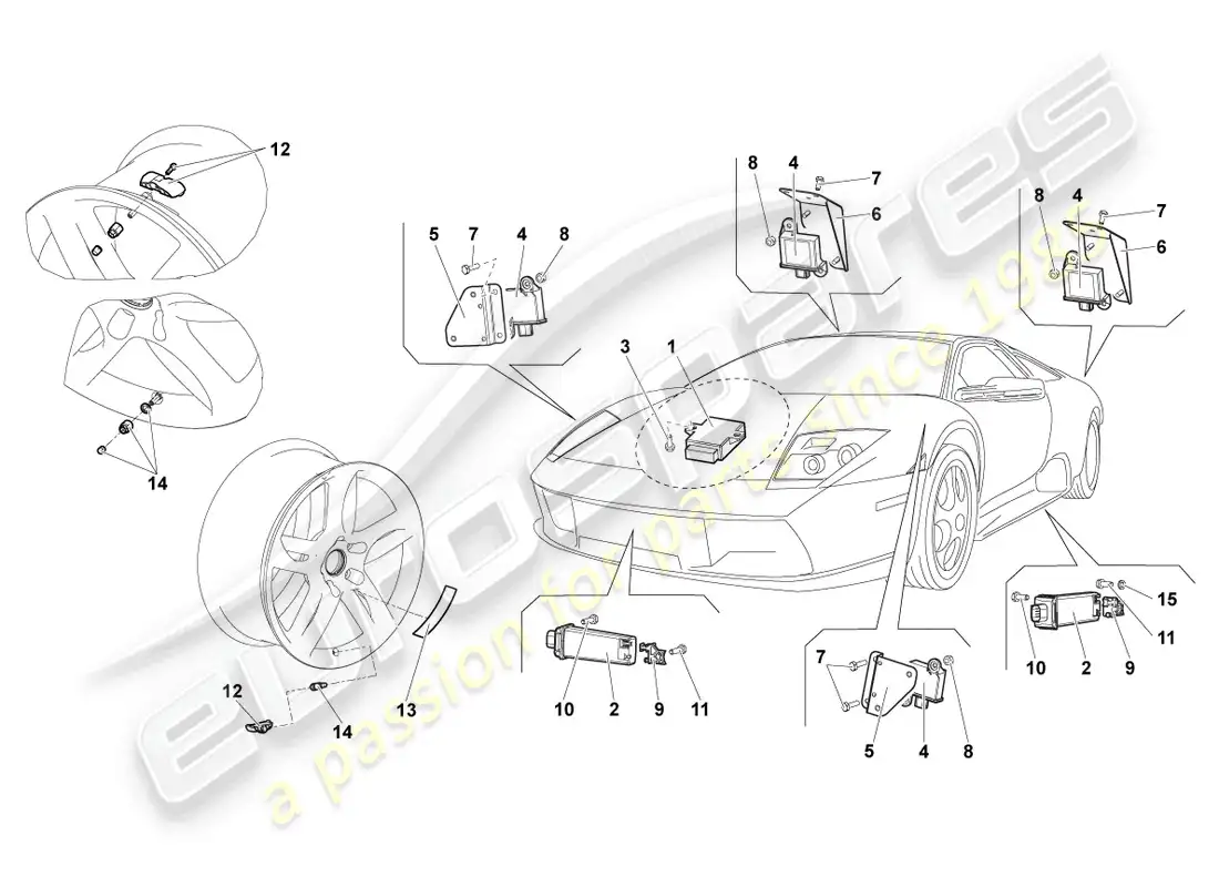 lamborghini lp640 coupe (2010) tyre pressure control system parts diagram