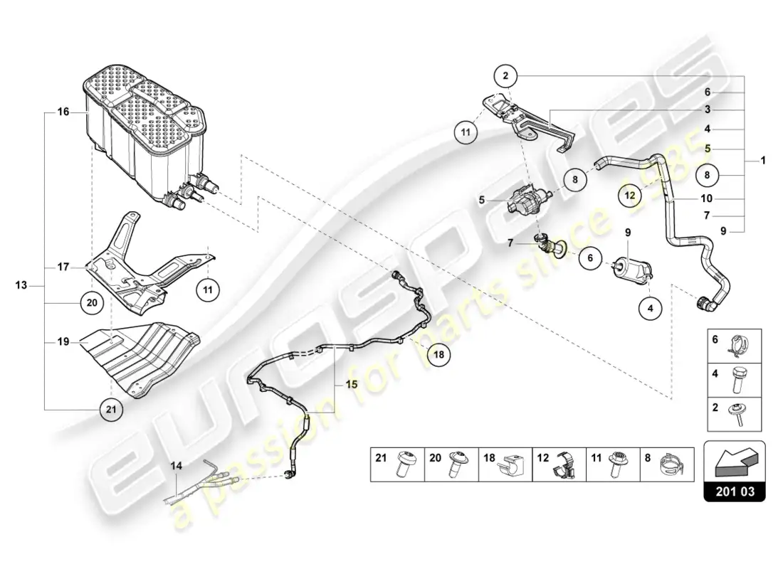 lamborghini urus (2020) active charcoal filter with diagnosis pump for fuel delivery system parts diagram