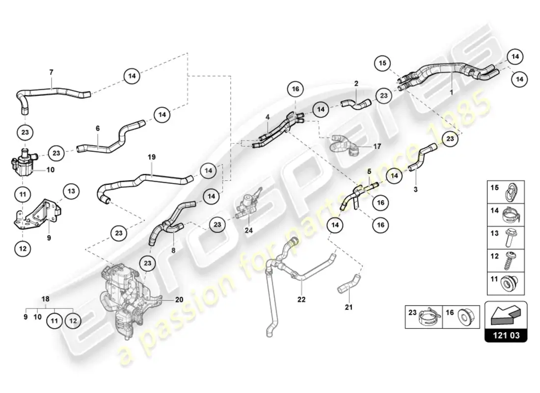 lamborghini urus (2020) coolant pipe parts diagram