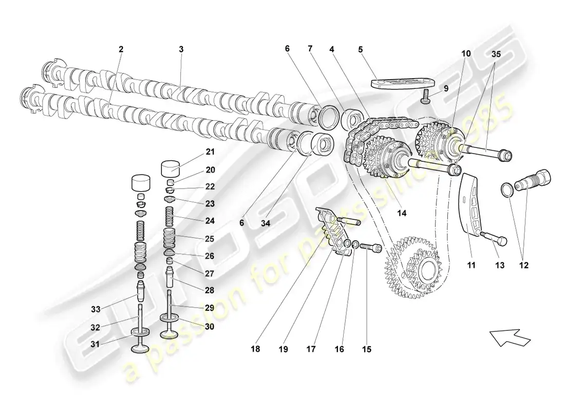 lamborghini lp640 coupe (2010) camshaft, valves right parts diagram