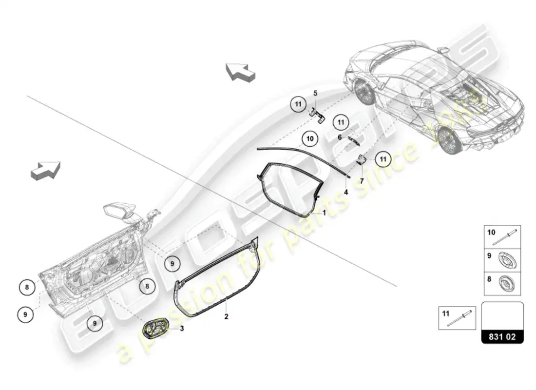lamborghini revuelto coupe (2024) door seal parts diagram