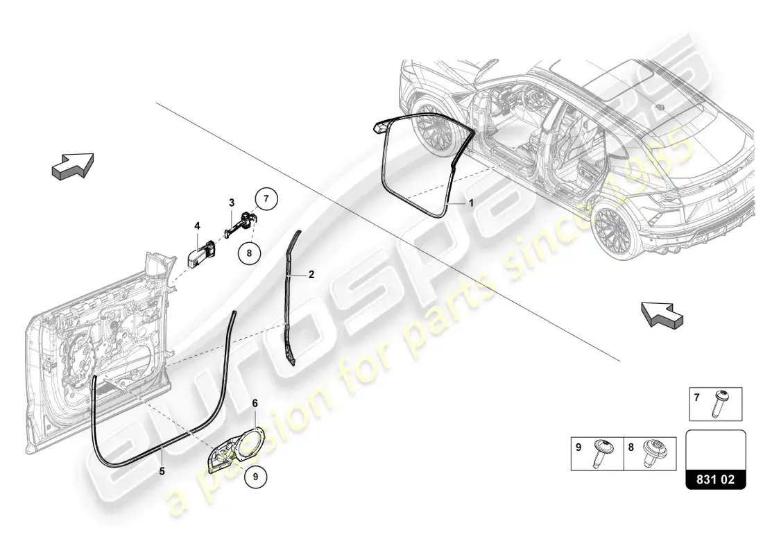 lamborghini urus (2021) door seal front parts diagram