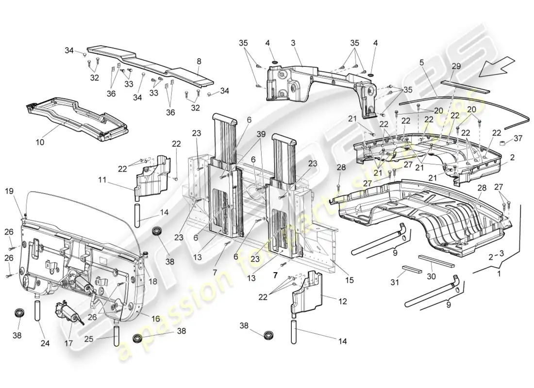 lamborghini gallardo spyder (2006) roll-over protection system parts diagram